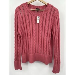 Talbots Pink Cable Knit Sweater 100% Cotton Pullover Classic Size‎ Large